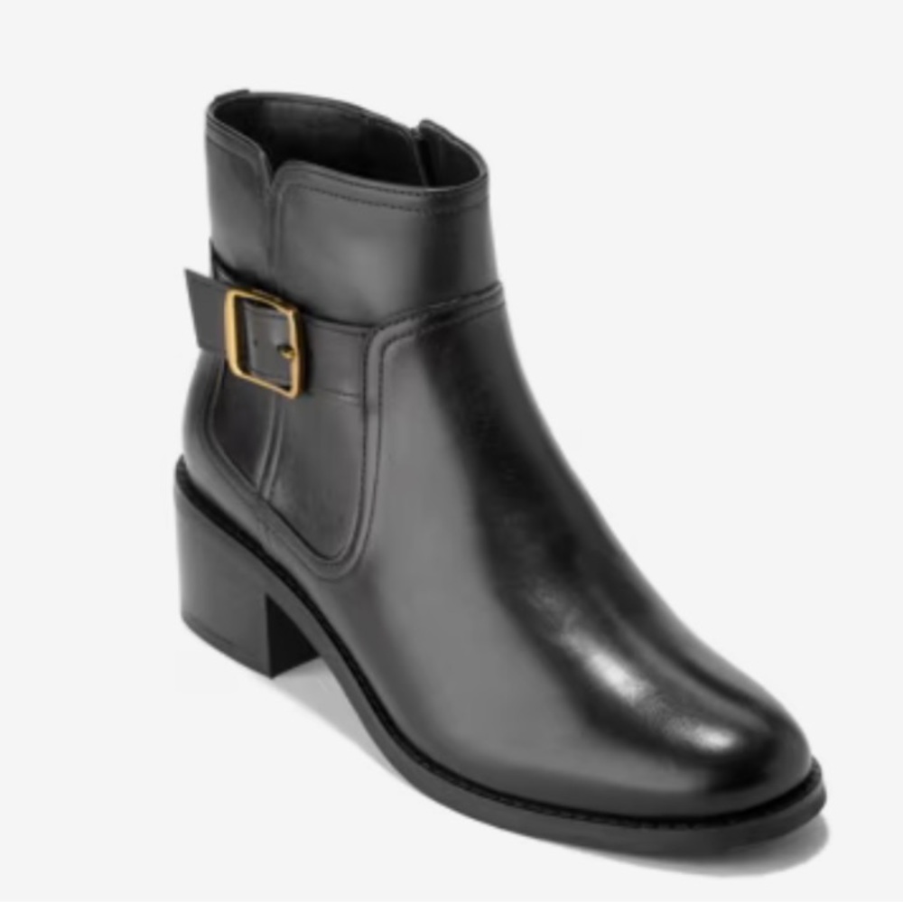 New Cole Haan Tadala Black Ankle Boots with Buckle Size 10